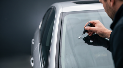 Applying Swetagup GlassFix resin to a stone chip on a car windshield