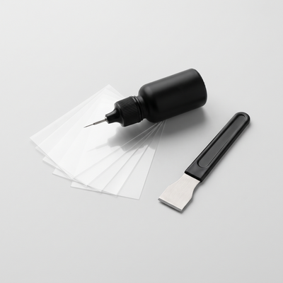 Swetagup GlassFix windshield repair kit: resin applicator, curing films and razor blade